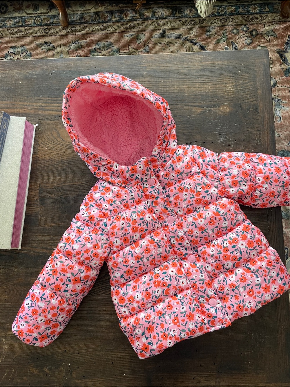 Kids Floral Pink Hooded Puffer Jacket - Carters 2T